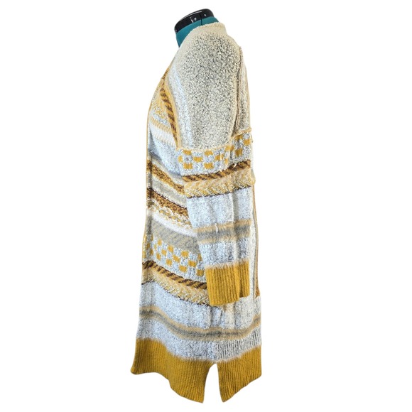Gimmicks Duster Cardigan Sweater Small S Mustard Yellow Gray Knit Striped Boho - Picture 3 of 9